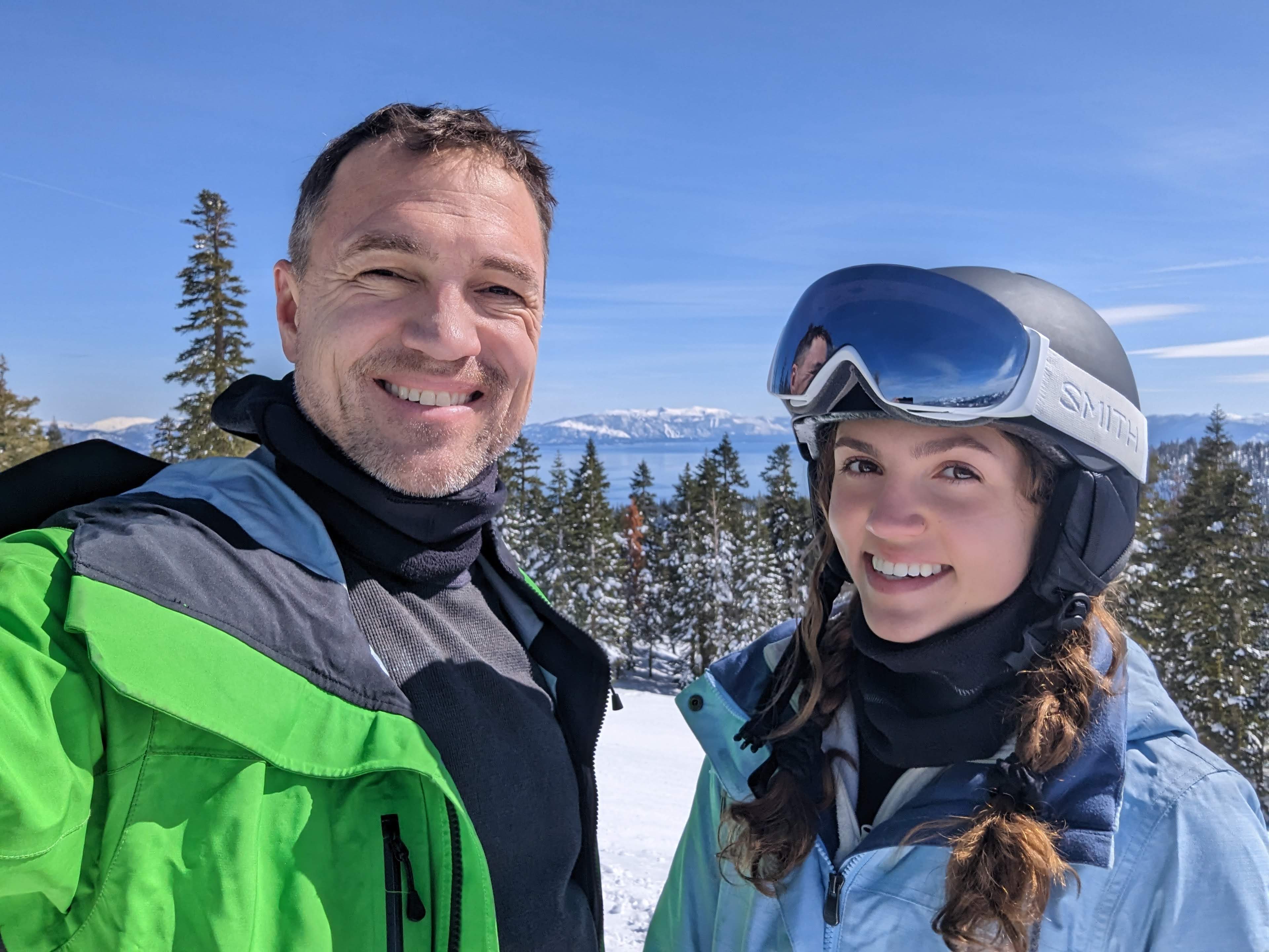 Scott and Clarice skiing at Lake Tahoe